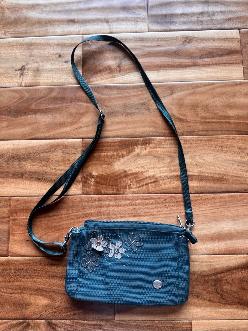Haiku Teal Floral Appliqué Crossbody Bag